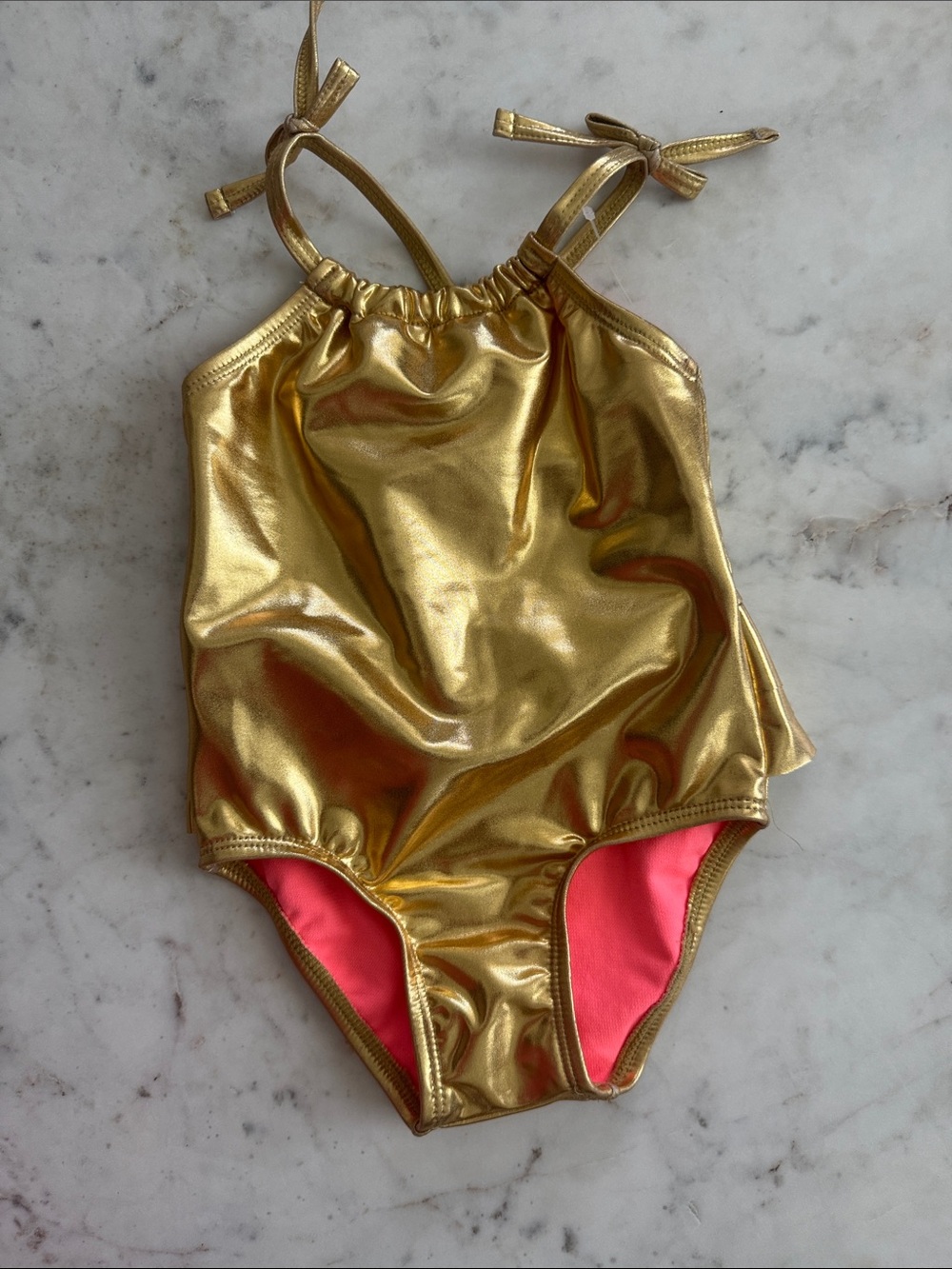 Reversible Girls' Metallic Gold One-Piece Swimsuit with Pink Lining